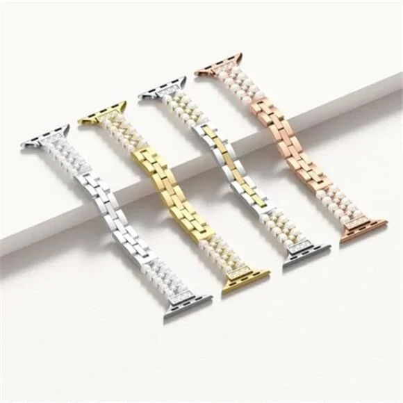 NEW Rose Gold rhinestone Pearl Apple Watch Band - Picture 5 of 7